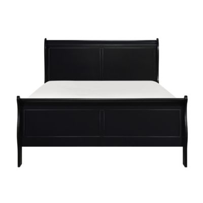 Black Finish Louis Philippe Style 1 Piece Queen Size Sleigh Bed Traditional Design Furniture
