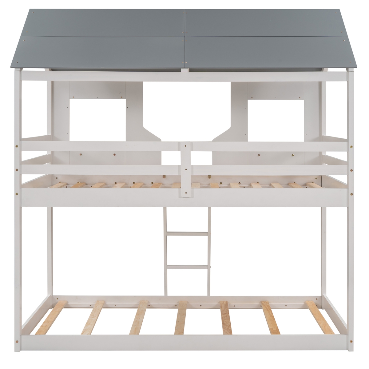 Streamdale Gray Bunk Bed with Roof, Window, and Guardrail