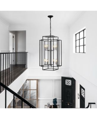 Adjustable Black Geometric Foyer Pendant Light with Chromed Base