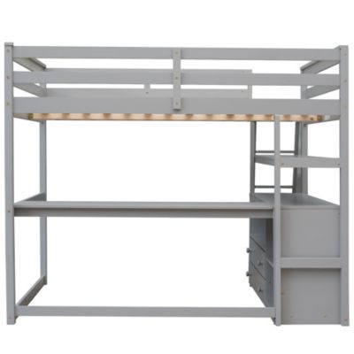 Streamdale Full Size Loft Bed With Desk And Shelves, Two Built-In Drawers