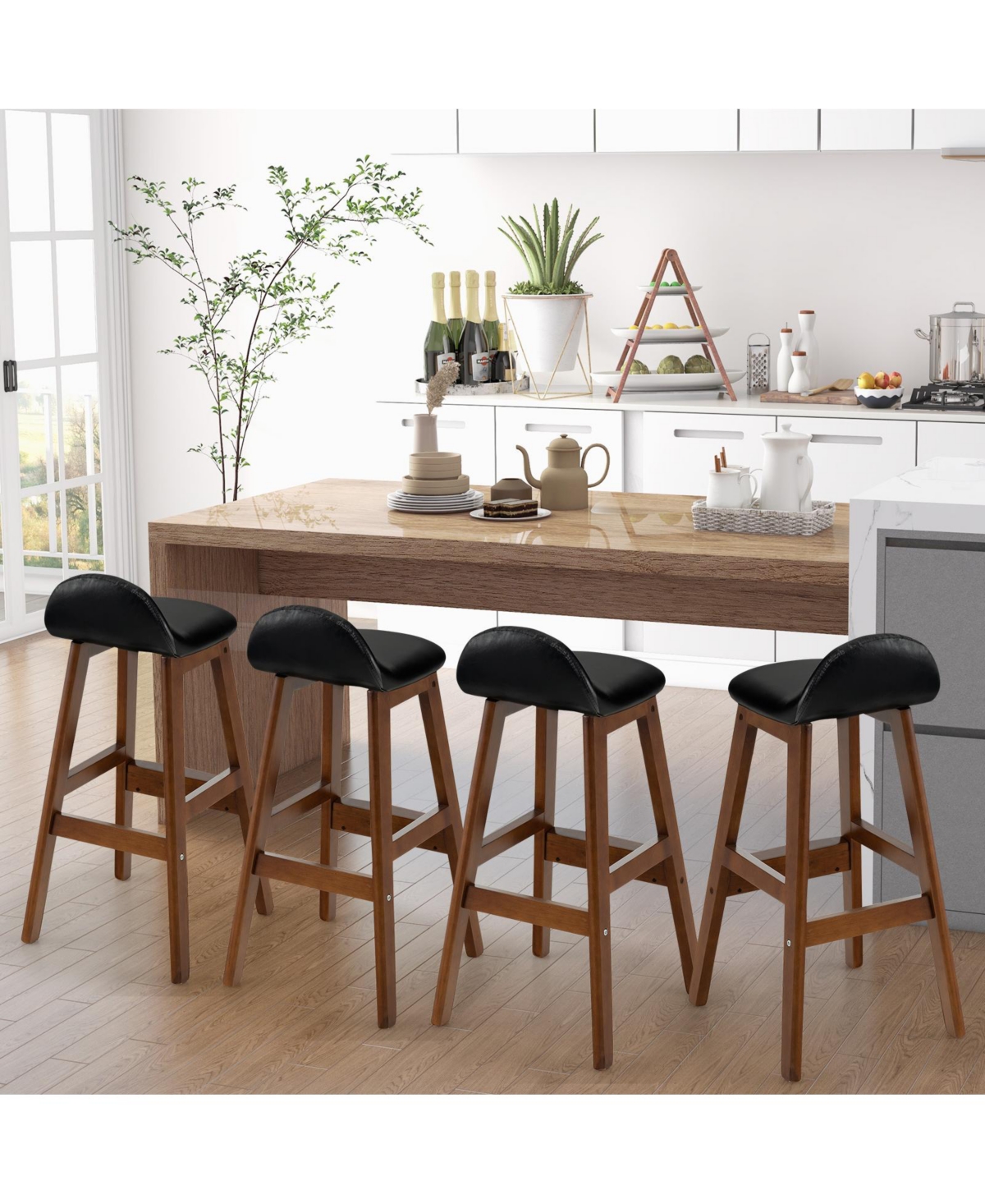 Slickblue 27.5 Inch Set of 2 Upholstered Pu Leather Barstools with Back Cushion-Brown