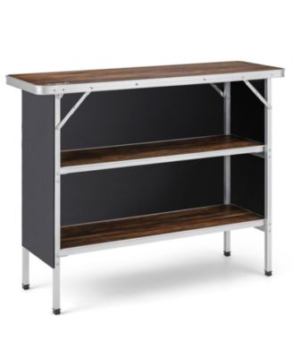 Folding Camping Table with 2-Tier Open Shelves for Outdoor BBQ