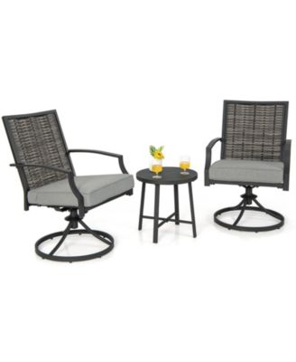 3 Piece Patio Swivel Chair Set with Soft Seat Cushions for Backyard