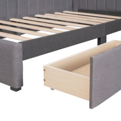 Twin Size Daybed with Storage Drawers, Gray Linen