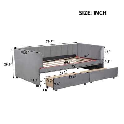 Streamdale Pink Upholstered Daybed with Ergonomic Backrest and Drawers