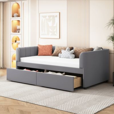 Streamdale Pink Upholstered Daybed with Ergonomic Backrest and Drawers