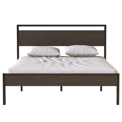 Ceres Metal Bed Black with Walnut Wood Headboard&Footboard Queen
