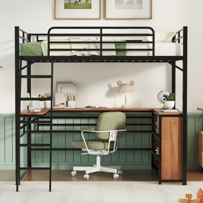 Streamdale Metal Loft Bed with Shelving and L-Desk