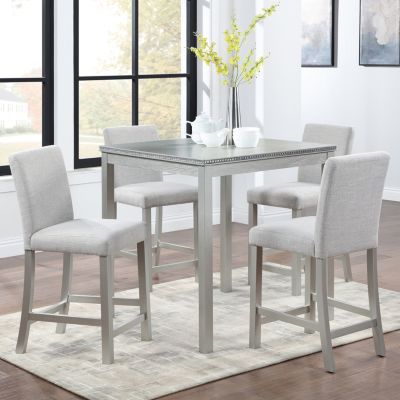 Elegant 5-Pc Wood Counter Dining Set w/ Upholstered Chairs