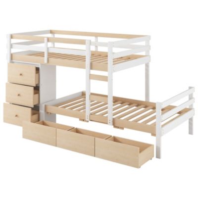 Twin Over Twin Loft Bunk Bed With Drawers And Ladder