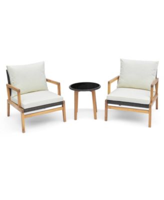 3 Pieces Patio Furniture Set with Cushioned Chairs and Tempered Glass Side Table-Black