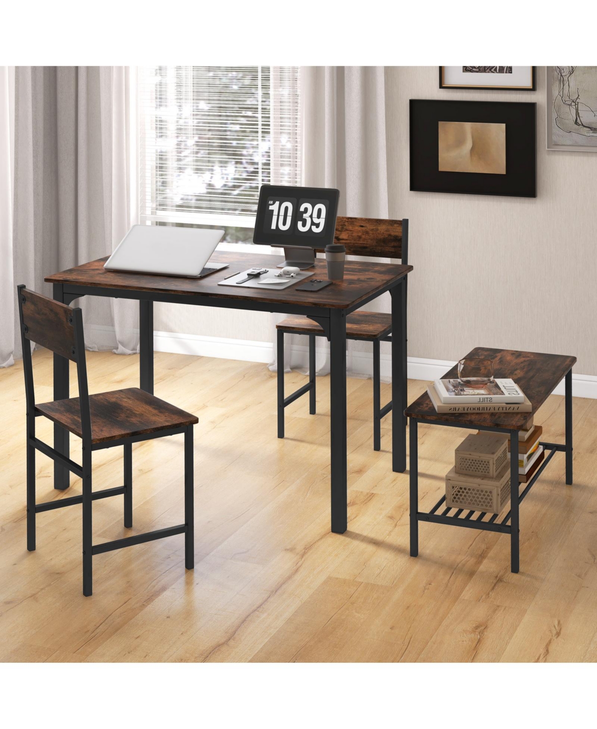Slickblue 4 Pieces Dining Table Set with 2 Chairs and Bench