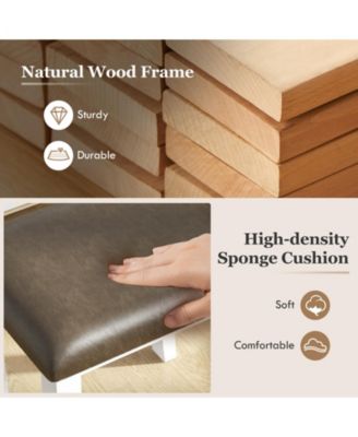 Faux Leather Vanity Stool Chair Set of 2 for Makeup Room and Living Room-Grey and White