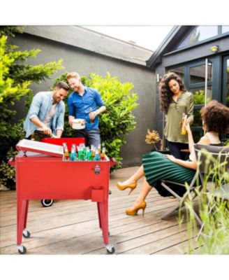 Red Portable Outdoor Patio Cooler Cart