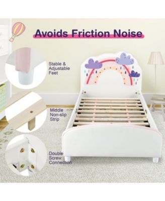 Kids Twin Size Upholstered Platform Wooden Bed with Rainbow Pattern