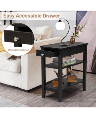 Side Table with Drawer and 2 Open Shelves, Compact End Table for Small Spaces
