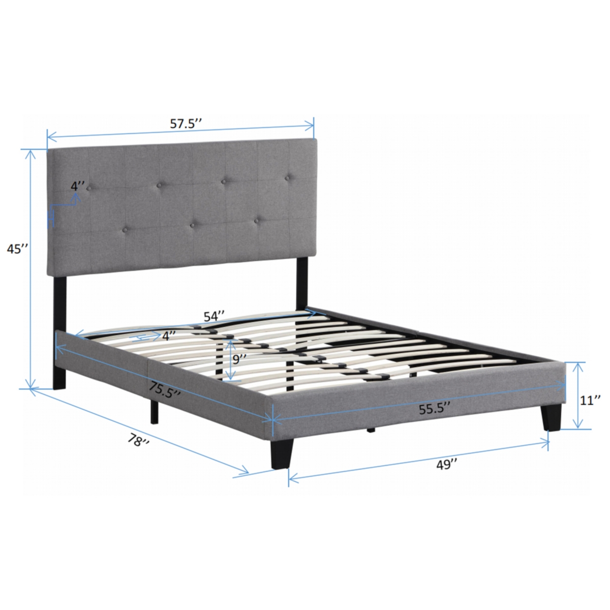 Full Size Upholstered Platform Bed Frame With Modern Button Tufted Linen Fabric Headboard