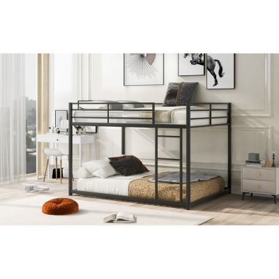 Streamdale Full Over Full Metal Bunk Bed, Low Bunk Bed With Ladder