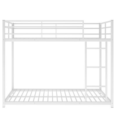 Full Over Full Metal Bunk Bed, Low Bunk Bed With Ladder, Silver