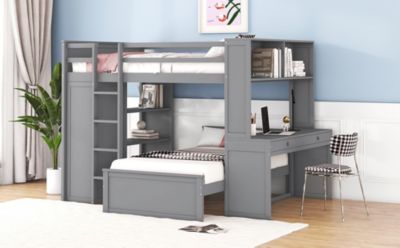 Streamdale Twin Loft Bed with Desk, Shelves, and Wardrobe