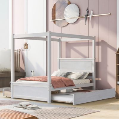 Streamdale Full Size Wood Canopy Bed with Trundle and Drawers