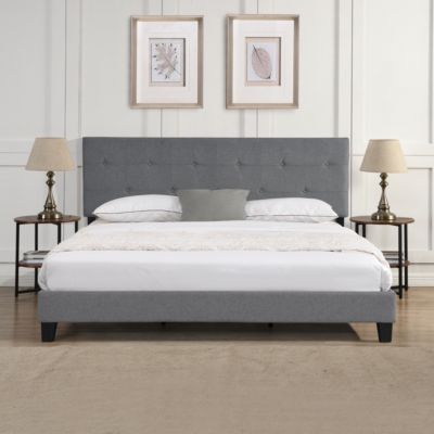 Upholstered King Platform Bed, Tufted Headboard, Easy Assembly.