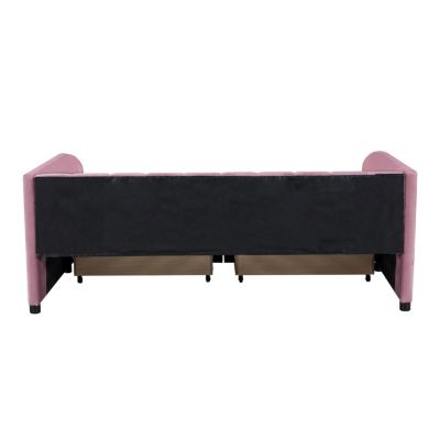 Streamdale Pink Upholstered Daybed with Ergonomic Backrest and Drawers