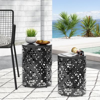 Elegant Iron Cut Side Table Set with Cylindrical Structure