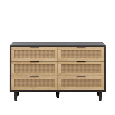 Natural Rattan Dresser with Anti-Tip Design and Ample Storage