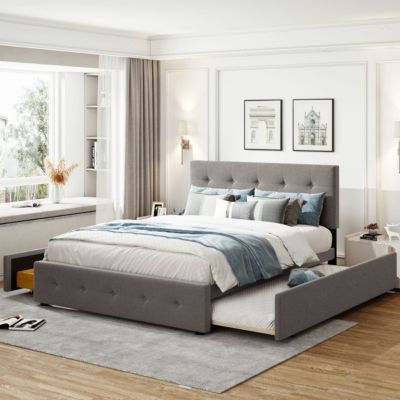 Streamdale Queen Upholstered Platform Bed with Twin XL Trundle and Drawers