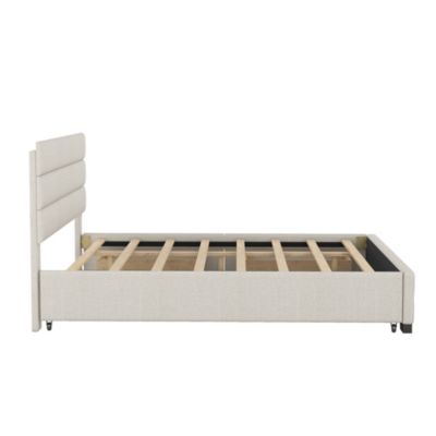 Streamdale Queen Upholstered Platform Bed With Twin Size Trundle And Two Drawers