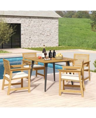 4-Person Acacia Wood Outdoor Dining Table for Garden Poolside and Backyard