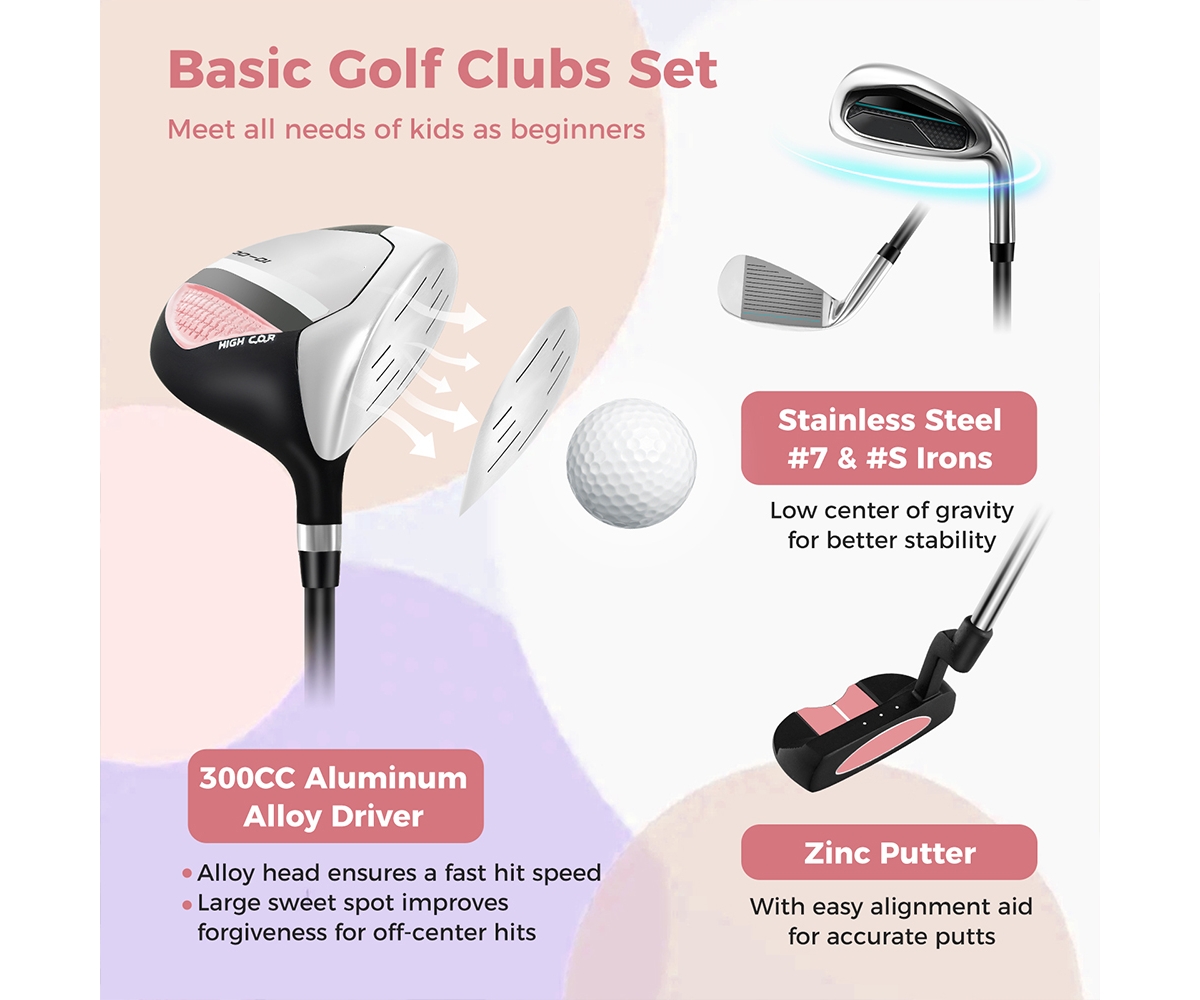Slickblue Junior Complete Golf Club Set for Kids with Rain Hood Right Hand Children Golf Age 8-10 Years Old