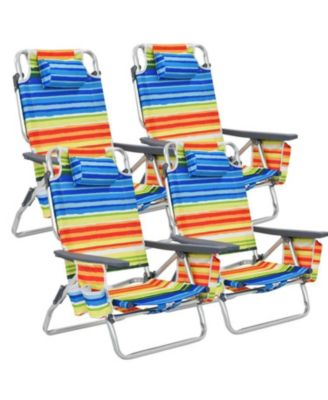 4-Pack 5-Position Outdoor Folding Backpack Beach Reclining Chair with Pillow