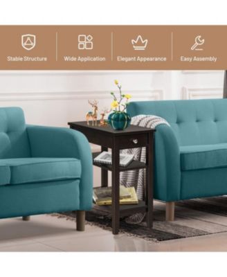 Side Table with Drawer and 2 Open Shelves, Compact End Table for Small Spaces