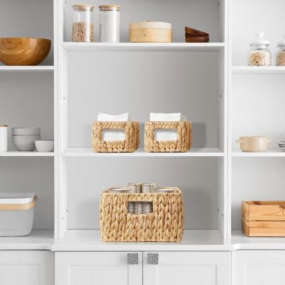 Water Hyacinth Storage Basket Set for Shelves - 1-Large, 2-Small - Woven Storage Bin Organizers with Handles