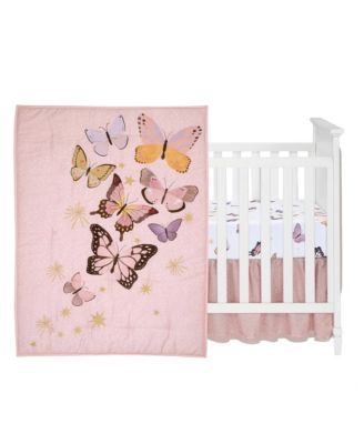 Butterfly Dreams Pink/Gold 3-Piece Nursery Baby Crib Bedding Set