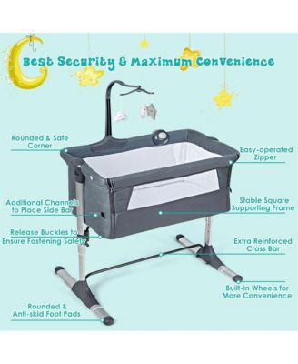 Height Adjustable Baby Side Crib  with Music Box & Toys