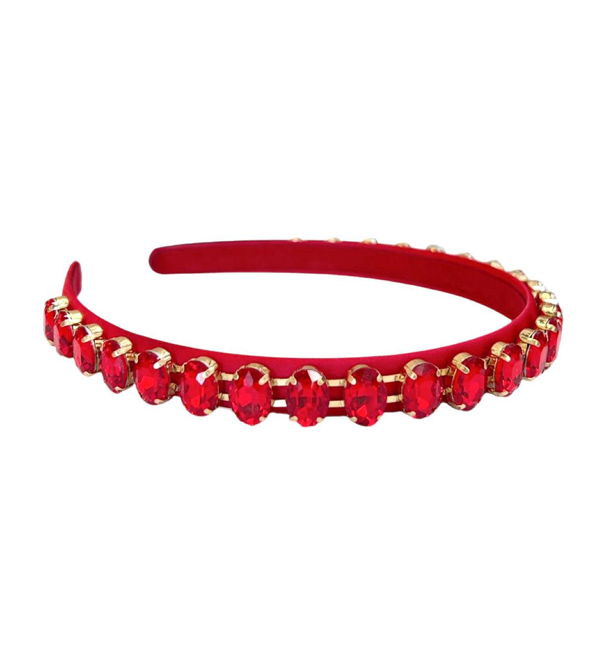 Women s Thin Rhinestone Headband - Red - Red