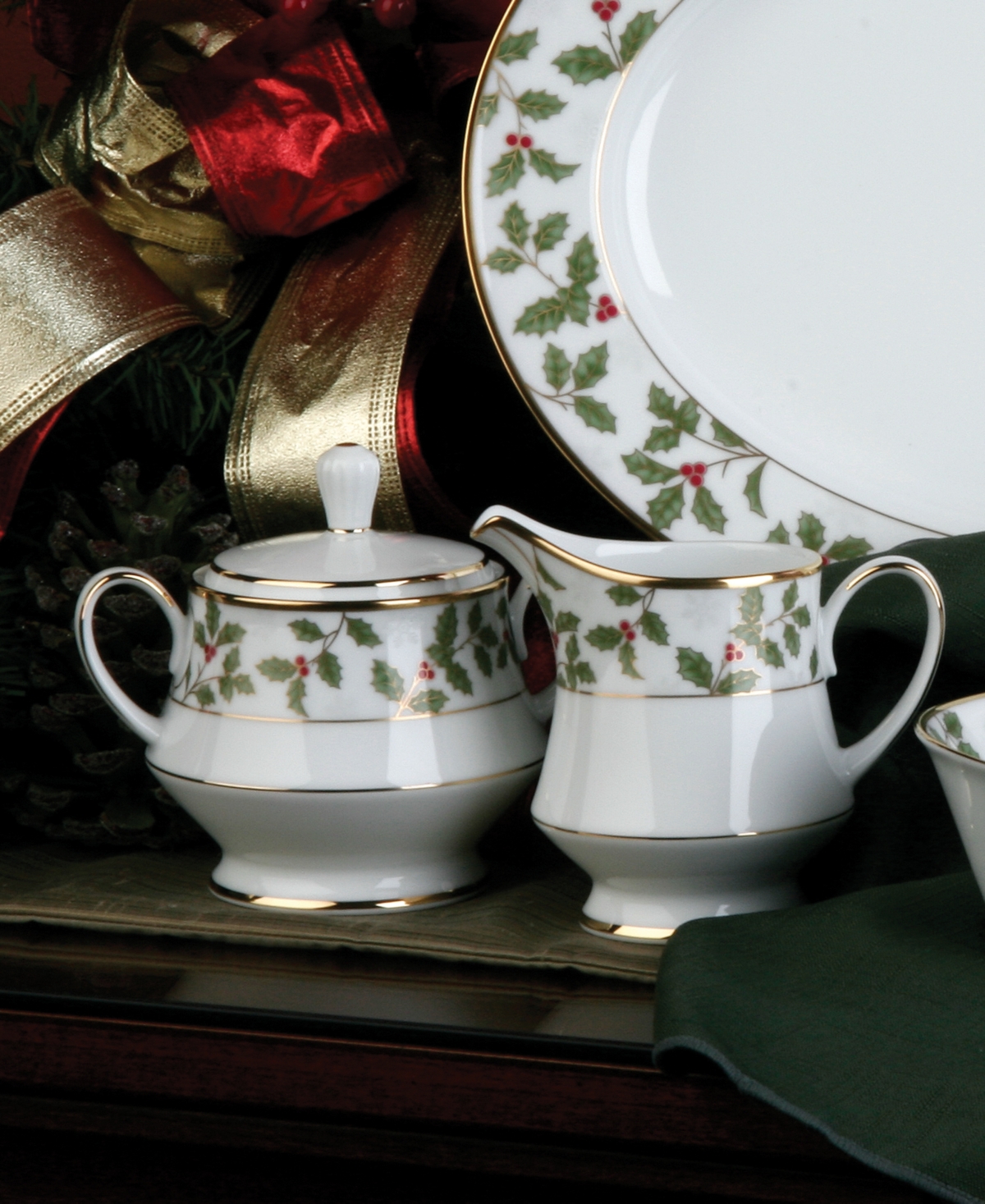 Noritake Holly Berry Gold Sugar Creamer Set In Multi