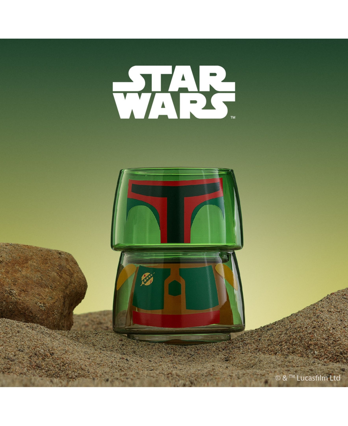 JOYJOLT STAR WARS STACKABLE CHARACTER COLLECTION BOBA FETT DRINKING GLASSES 