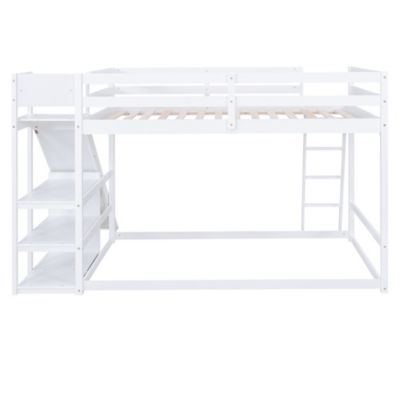 Full Over Full Bunk Bed With Ladder, Slide And Shelves