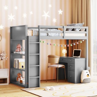 Streamdale Twin Size Loft Bed With Ladder, Shelves, And Desk