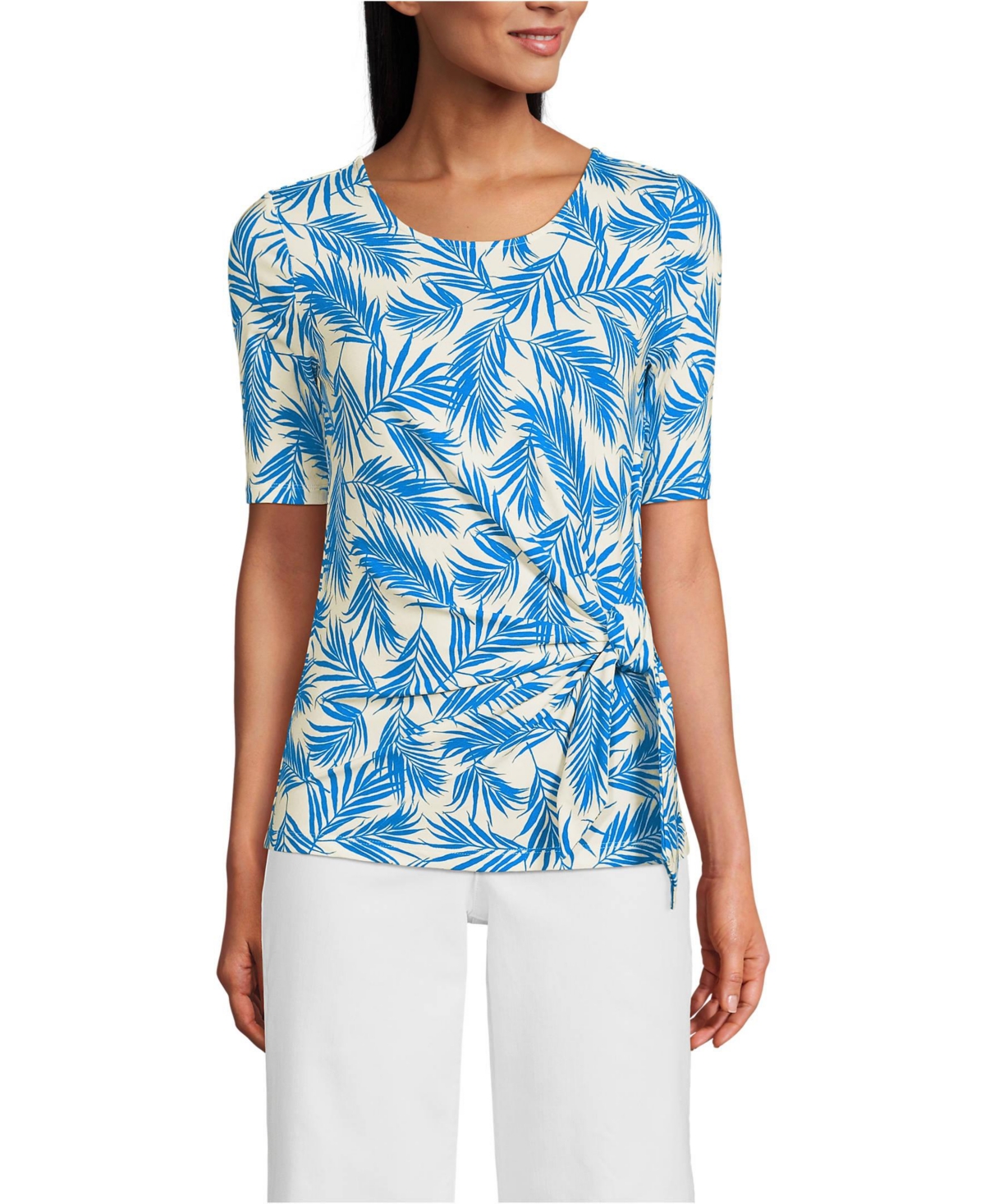 Lands' End Women's Lightweight Jersey Tie Front Top