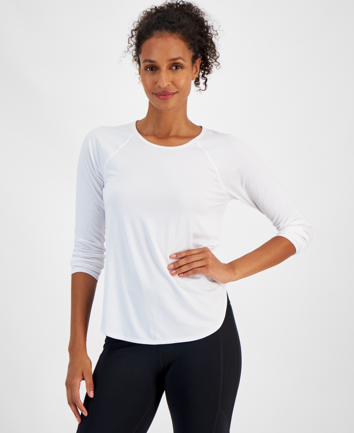 Id Ideology Women's Performance Long-sleeve Top, Created For Macy's In Bright White