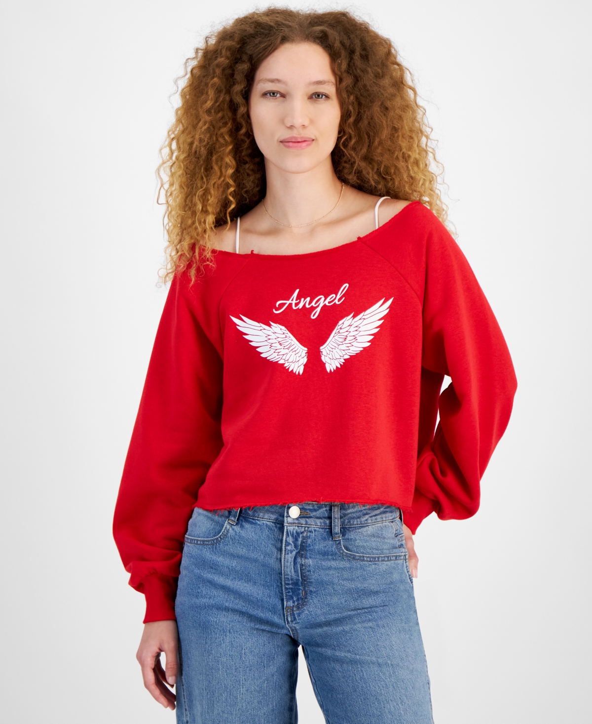 Off the shoulder graphic sweatshirt deals