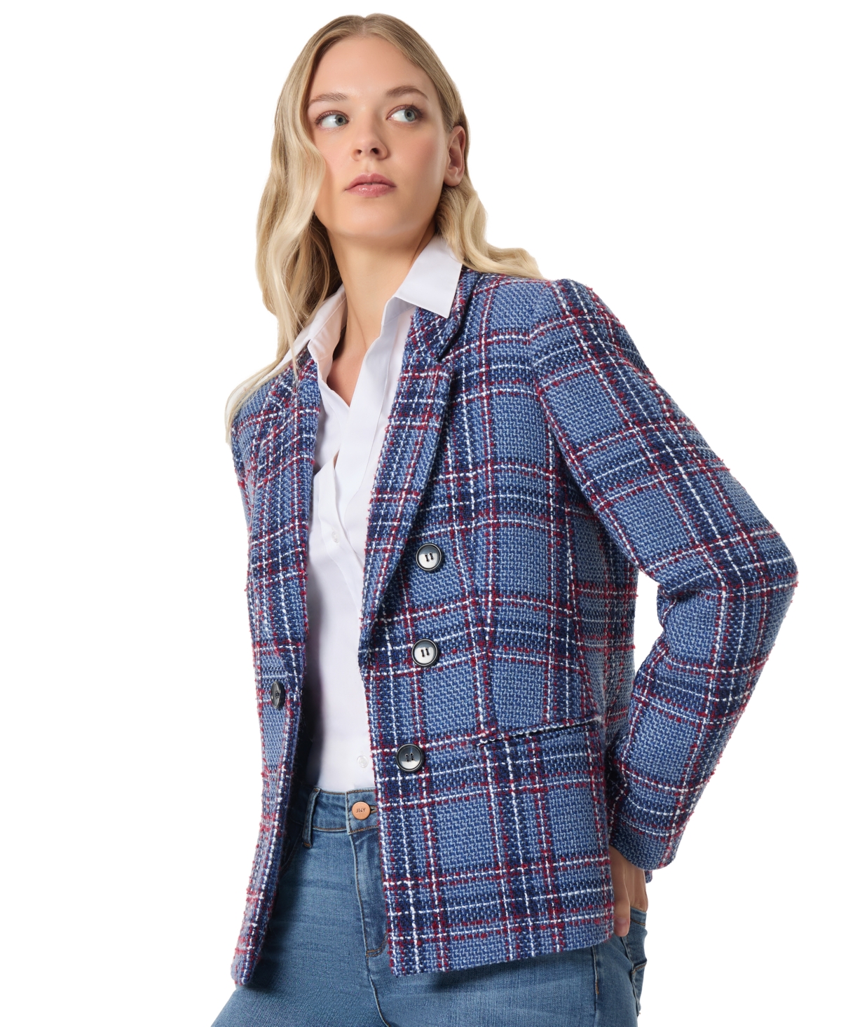 Jones New York Women's Open-Front Plaid Tweed Jacket