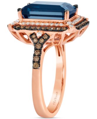 Deep Sea Blue Topaz (3-7/8 ct. t.w.) & Diamond (5/8 ct. t.w.) Double Halo Ring in 14k Rose Gold (Also Available in 14K White Gold or 14k Yellow Gold)