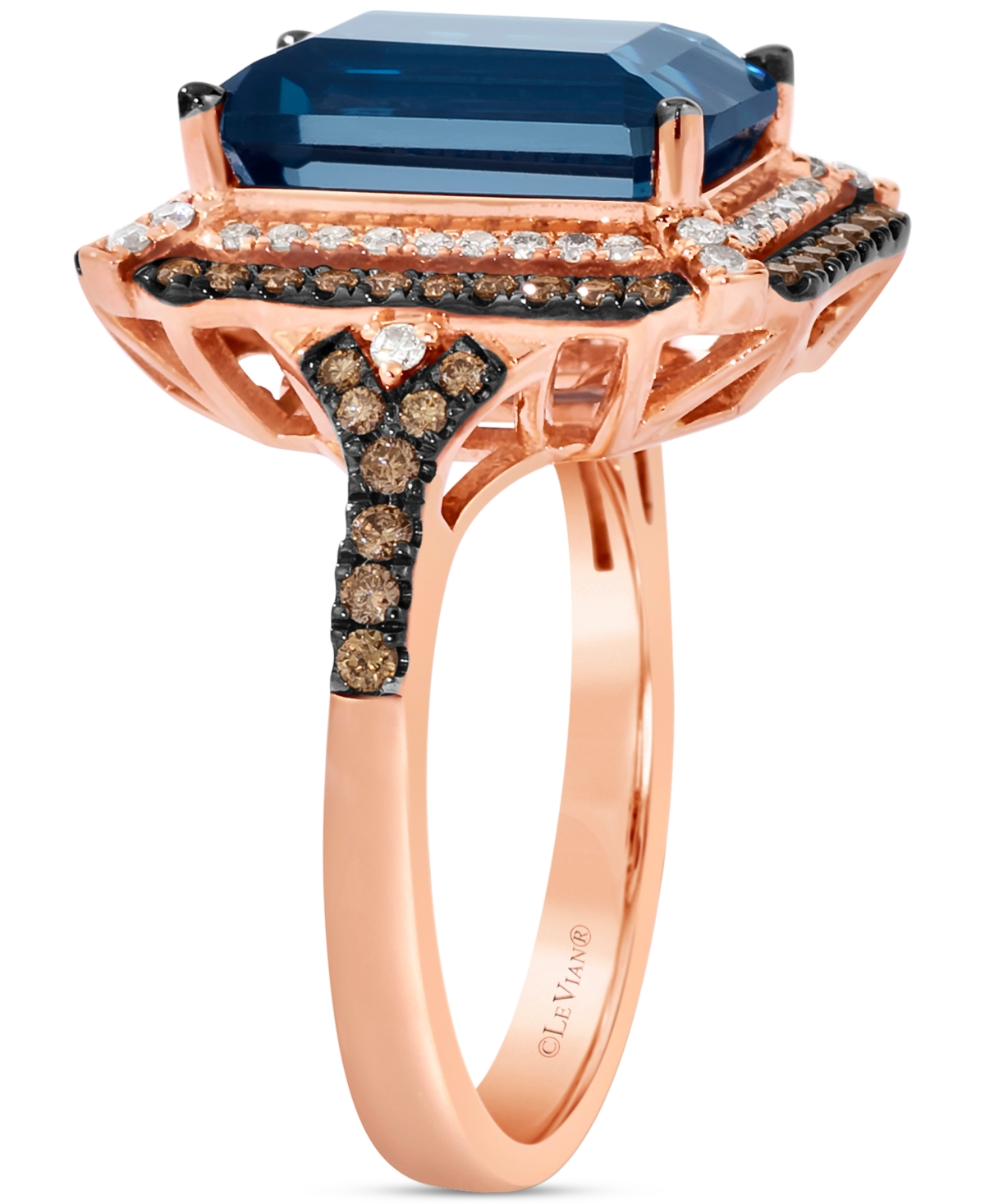 Le Vian Deep Sea Blue Topaz (3-7/8 Ct. T.w.) & Diamond (5/8 Ct. T.w.) Double Halo Ring In 14k Rose Gold (als In Gold