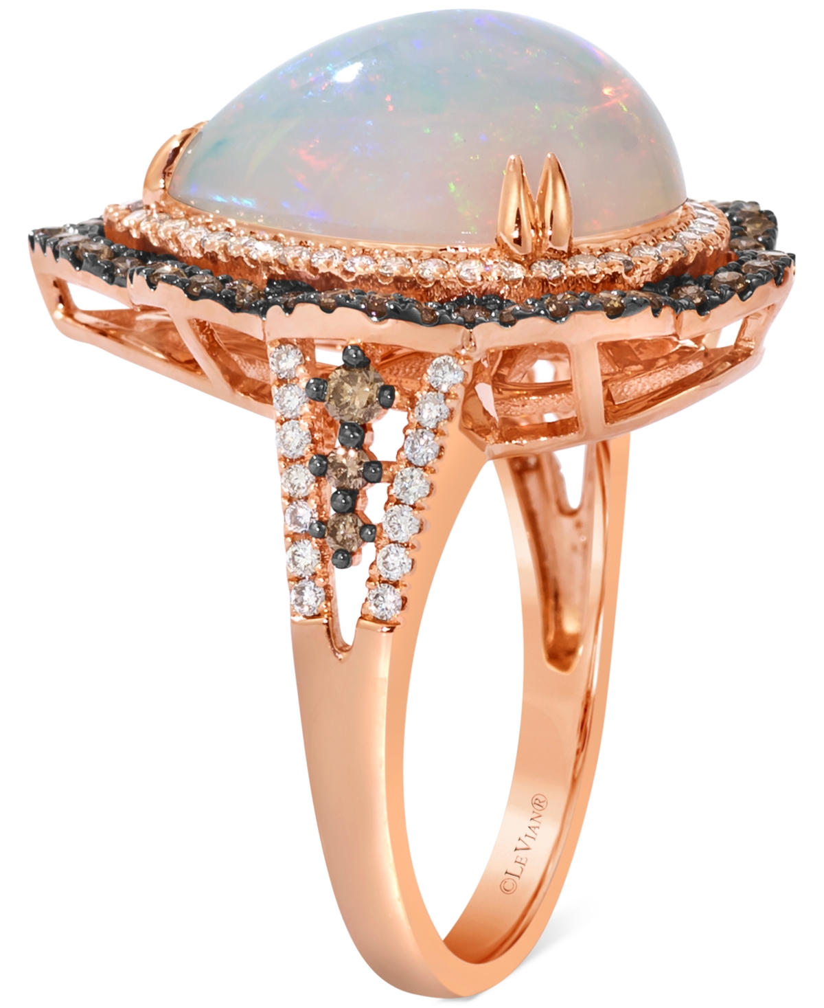 Le Vian Neopolitan Opal (4 Ct. T.w.) & Diamond (3/4 Ct. T.w.) Wavy Halo Pear Statement Ring In 14k Rose Gold In Yellow Gold